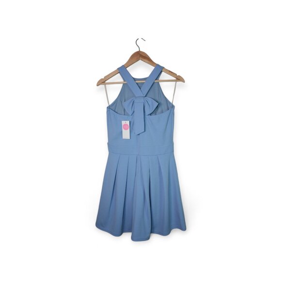 Blue Sleevless Halterneck Baby Doll Dress with Back Bow - Picture 3 of 4